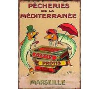 GQWJKSZ Metal Sign Decor French Advertising Sign Sardine Fish Mediterranean Funny Tin Aluminum Sign Metal Poster Home Decoration Living Room Porch Bathroom Tin Signs Wall Decor 12x16 Inch