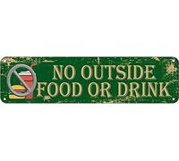 GQWJKSZ Metal Sign No Outside Food or Drink Vintage Signs Retro Tin Signs Aluminum Funny Sign Quotes Home Kitchen Garden Non-Fade Pub Club Decor 4x16 Inches