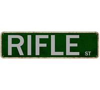 GQWJKSZ Metal Sign Rifle St Vintage Signs Retro Tin Signs Aluminum Sign Art Plaque Living Room Home Kitchen Garden Wall Non-Fade Funny Decor 4x16 Inches