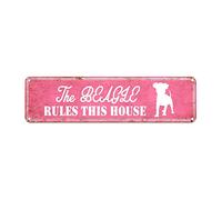 GQWJKSZ Metal Sign The Beagle Rules This House Vintage Signs Retro Tin Signs Aluminum Plaque Sign for Home Kitchen Garden Wall UV-Resistant Decor 4x16 Inches