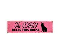 GQWJKSZ Metal Sign The Corgi Rules This House Vintage Signs Retro Tin Signs Art Plaque Aluminum Sign for Home Kitchen Garden Wall Pub Club Coffee Funny Decor 4x16 Inches