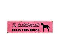 GQWJKSZ Metal Sign The Dachshund Rules This House Vintage Signs Retro Tin Signs Aluminum Sign for Home Kitchen Garden Wall Yard Coffee Art Plaque Decor 4x16 Inches