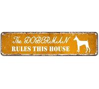 GQWJKSZ Metal Sign The Doberman Dog Rules This House Vintage Signs Retro Tin Signs Aluminum Sign for Kitchen Home Garden Wall Bar Cafe Decor 4x16 Inches