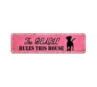 GQWJKSZ Metal Sign The Dog Rules This House Vintage Signs Retro Tin Sign Aluminum Sign Funny for Home Kitchen Garden Wall Yard Coffee Decor 4x16 Inches