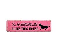 GQWJKSZ Metal Sign The Dog Rules This House Vintage Signs Retro Tin Signs Aluminum Sign Art Plaque for Home Kitchen Garden Wall Non-Fade Funny Decor 4x16 Inches