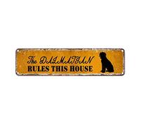 GQWJKSZ Metal Sign The Dog Rules This House Vintage Signs Retro Tin Signs Aluminum Sign for Home Pub Club Garden Wall Yard Funny Coffee Decor 4x16 Inches