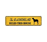 GQWJKSZ Metal Sign The Dog Rules This House Vintage Signs Retro Tin Signs Aluminum Sign Plaque for Home Kitchen Garden Wall UV-Resistant Decor 4x16 Inches