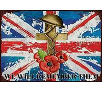 GQWJKSZ Metal Tin Sign,We Will Remember Them Union Jack Metal Wall Sign Aluminum Sign Wall Art Decor Metal Sign,Public,Garage Man Cave Club Decoration -Tin Sign 8x12 Inch