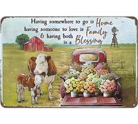 GQWJKSZ Retro Metal Sign Hereford Cattle Home Family Blessing Rustic Decor Vintage Tin Sign Home Kitchen Bar Cafe Club Cave Wall Decor Cow Tin Sign 8x12 Inch