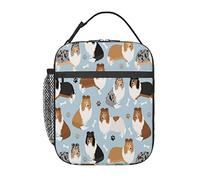GQWJKSZ Rough Collie Paws and Bones Lunch Bag, Durable Insulated Lunch Box Reusable Adults Tote Bag Reusable Cooler Bag