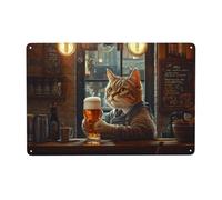 GQWJKSZ Tavern Metal Wall Decor, Beer & Cat Vintage Bar Decor Posters, The Cat Vintage Metal Poster On The Bar,Wall Art,For Old Tavern, Country Bar, Music Bar, Game Room 12x8inch