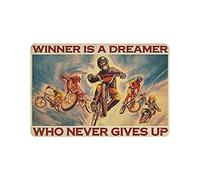 GQWJKSZ The Winner Is A Dreamer Bike Tin Sign Metal Plaque Art Hanging Iron Painting Retro Home Kitchen Garden Garage Wall Decor 8"x12"