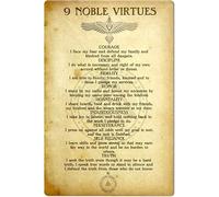 GQWJKSZ Viking Retro Metal Tin Signs 9 Noble Virtues Art Posters Viking Warrior Plaque Decoration Home Farmhouse Bar Cafe Wall Decor 8x12 Inch