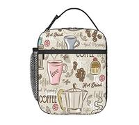 GQWJKSZ Vintage Espresso Machine Cupcakes Beans Printing Lunch Bag, Durable Insulated Lunch Box Reusable Adults Tote Bag Reusable Cooler Bag