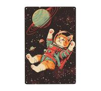 GQWJKSZ Vintage Wall Art, Funny Kitten Floating In Space Metal Poster Decor,Cat Wall Decor For Home Bar Living Room Garden Yard Bathroom, Easy To Hang 12x8inch