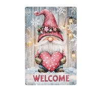 GQWJKSZ Warm Welcome Sign,Dwarf Holding A Heart Welcome Sign Rustic Printed Metal Poster, For Home Indoor Outdoor Wall Decor 5.5x8inch