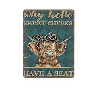 GQWJKSZ Why Hello Sweet Cheeks Have A Seat Tin Signs Cow Poster Cow Wall Art Gift for Farmer Funny Animal Print Vintage Metal Sign Iron Wall Decor Bar Club Novelty Retro Parlor Garage Gifts, 30X40cm