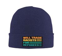 GQWJKSZ Will-Trade-Racists-for-Refugees Gifts Black Slouchy Beanie for Men Winter Hats for Guys Cool Beanies Mens Knit Hats