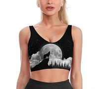 GQWJKSZ Wolf Moon Pattern Printed Sports Bras for Women Yoga Sleelveless Crop Tops