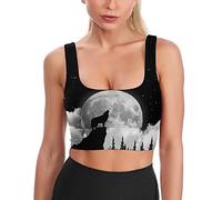GQWJKSZ Wolf Moon Pattern Women's Sports Bra Yoga Tank Tops Printed Padded Crop