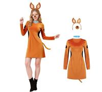GQWSTP Women Puppy Dog Costume Dress Set Dog Ears Headband Tail Nose Collar Adult Doggie Detective TV Character Costume, Brown, X-Small