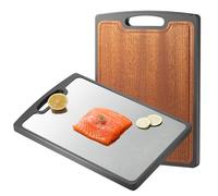 GR1 Titanium Cutting Board - 15 inch Double Sided Wood Cutting Board for Kitchen, Large Titanium and Ebony Chopping Board for Meat and Vegetables with Juice Groove