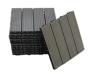 Gr8 Garden 11 Piece Wooden Stripe Effect WPC Composite Classic Interlocking Floor Decking Tiles Outdoor Patio Garden Lawn Balcony Floor Play Area Deck Terrace Set (Black)