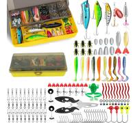 Gr8 Garden 144PCS Fishing Lures Tackle Box Set Hooks Baits Worms Minnows Plier Sea Bass Kitter and Saltwater Fishing
