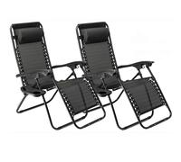 Gr8 Garden 2 X Textoline Zero Gravity Reclining Garden Chair Sun Beach Lounger Recliner Outdoor Black