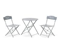 Grey Leaf 3 Piece Garden Folding Chairs Table Bistro Furniture Set