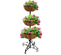 Gr8 Garden 3 Tier Flower Fountain Coco Liner Black Metal Planter Plant Pot Gr8 Garden Black