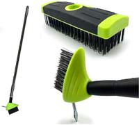 Gr8 Garden 3in1 Extendable Weed Brush Garden Patio Cleaner Moss Leaf Removal Scraping Tool - Green Black