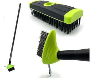 Gr8 Garden 3in1 Extendable Weed Brush Garden Patio Cleaner Moss Leaf Removal Scraping Tool - Green Black