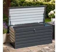 Gr8 Garden 420L Lockable Metal Garden Storage Box Dark Grey Anthracite | Weather-resistant with key lock and easy-lift lid