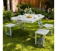 Gr8 Garden Aluminium Folding Camping Picnic Table & 4 Chairs Set Portable Outdoor Garden Bench For Camping Bbq Picnic & Patio