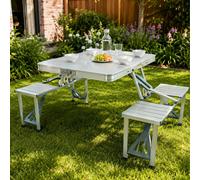 Gr8 Garden Aluminium Folding Camping Table & Chairs Set in Silver Gr8 Garden Silver