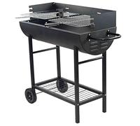 Gr8 Garden Charcoal BBQ Grill Half Barrel, Dual Zone 2 Cooking Areas, Adjustable Grates, Outdoor Garden Trolley