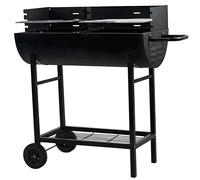 Gr8 Garden Charcoal BBQ Grill Half Barrel, Dual Zone 2 Cooking Areas, Adjustable Grates, Outdoor Garden Trolley