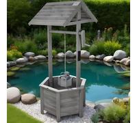 Gr8 Garden Decorative Grey Wooden Wishing Well Bucket Planter Pot Plants Flowers Patio Gift Outdoor Decor Ornament Decoration