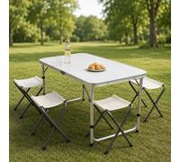 Gr8 Garden Folding Camping Picnic Table 4 Stool Set in Grey Gr8 Garden Grey
