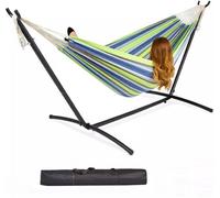 Garden Single Cotton Hammock Outdoor Swing with Space Saving Metal Stand Frame