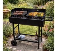Gr8 Garden Half Barrel Charcoal Bbq Grill With Dual Cooking Zones & Trolley