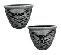 Gr8 Garden 2 x Cromarty Plant Pot Large 36cm Plastic Round Flower Planter [Silver], Silver