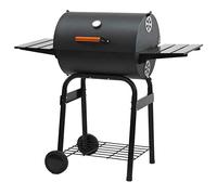 Gr8 Garden Large Charcoal BBQ Barrel Grill with Lid Thermometer, Adjustable Charcoal Tray, Side Table & Wheels, Outdoor Smoker Grill with Warming Rack, 46 x 38cm Cooking Area