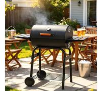 Gr8 Garden Large Charcoal Bbq Barrel Grill Smoker With Thermometer Side Table And Wheels Outdoor Garden Cooker