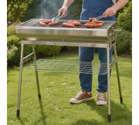 Gr8 Garden Large Foldable Stainless Steel BBQ Charcoal Grill Folding Barbecue Portable Garden Patio Barbeque Picnic Camping Stove Cooker