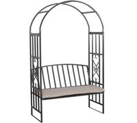 Gr8 Garden Metal Black Rose Arch Trellis Climbing Plant With Bench Pergola Arbour - Black