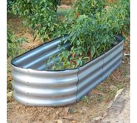 Gr8 Garden Outdoor Raised Planter Pot Metal Steel Vegetable Flower Herb Grow Bed Box (120cm x 61cm x 30cm, Oval Galvanised Steel)