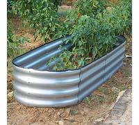 Gr8 Garden Outdoor Raised Planter Pot Metal Steel Vegetable Flower Herb Grow Bed Box (182cm x 61cm x 30cm, Oval Galvanised Steel)