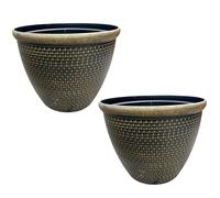 Gr8 Garden Large 36cm Plastic Round Cromarty Plant Pot Flower Planter Water Grow Tub Garden Patio Indoor Outdoor Decor (Gold, Pack Of 2)